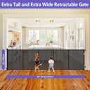 Reinforced 42 Inch Extra Tall Pet Gate with Support Rods, 96" Wide Retractable Baby Gate, Prevent Crawling Under Extra Tall Retractable Dog Gate Indoor Retractable Gate Outdoor Gates for Decks, Black