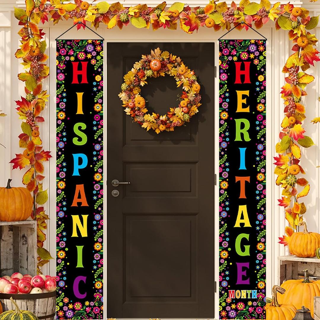 Wiooffen Hispanic Heritage Month Decorations 71'' x 12'' National Hispanic Porch Door Banner Spanish Traditional Month Door Hanging Decor Latin American Classroom Home Wall Decor Heritage Party Favors