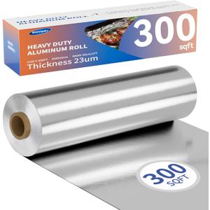 23 Micron Heavy Duty Aluminum Foil Roll 12 In x 300 SqFt, Tin Foil Wrap