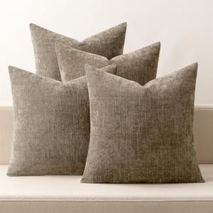 MIULEE Pack of 4 Decorative Throw Pillow Covers 18x18 Inch Taupe Chenille Textured Throw Pillows Boho Farmhouse Accent Cushion Covers for Modern Home Decor Couch Sofa Bed Living Room