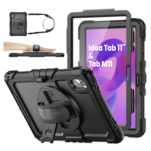 SEYMAC stock Tablet Case for Lenovo Idea Tab 11'' / M11 (TB336FU/TB330FU) 11 inch Drop-Proof Protection Cover with 360° Rotate Stand & Strap [Pen Holder] & Screen Protector 2025/2024, Black