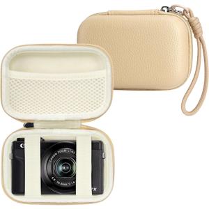 Linpr Digital Camera Case Compatible with Canon Powershot G7X Mark II & III/ SX740/ Sony ZV-1/ RX100 VII, Compact Travel Point & Shoot 4K Vlog Cameras Storage Holder with Lanyard (Khaki)
