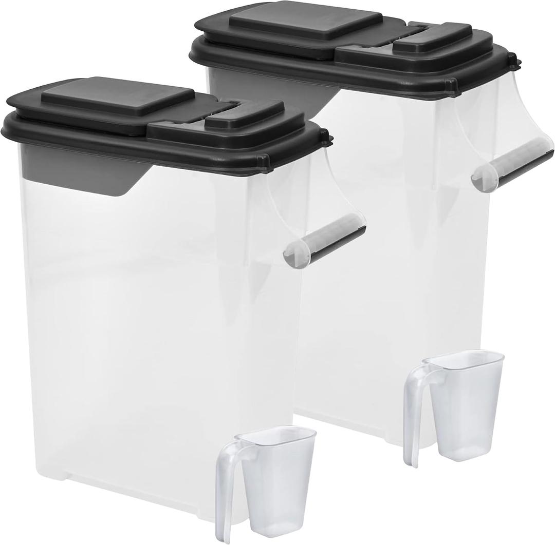 Buddeez Pet Food Storage Containers - Capacity Dog Food Storage Container, Cat Food Container, Bird Seed Storage Container, with Durable EZ Grip Handle, EZ Flip Lid & Scoop (2 Pack) 16 QT/16 LB (Black)
