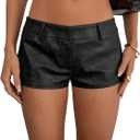 SweatyRocks Women's Vintage PU Leather Shorts Low Rise Club Party Shorts Streetwear (Black)