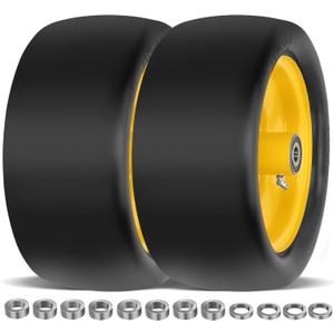 2 Pcs 13x6.50-6 Lawn Mower Tires Flat Free with 3/4" Chrome Steel Bearings, 13x6.50-6 Zero Turn Mower Front Tires, 13x6.5-6 Flat Free Lawn Mower Tires for Commercial Grade Lawn, 5.5"-7.5" Centered Hub (Yellow)