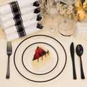 700PCS Clear Black Disposable Plates Set for 100 Guests, 200 Plastic Plates, 100 Plastic Cups, 100 Pre-Rolled Napkins with Cutlery for Party, Christmas, Birthday, Wedding, Thanksgiving, Halloween