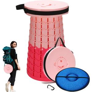 2025 Upgraded XXL Collapsible Stool with Cushion, 1000 lbs Capacity & 19.7-in High, Wider & Taller Heavy Duty Portable Telescoping Foldable Seat for Adults Camping, Travel, Music Festivals, Outdoors (Pink)