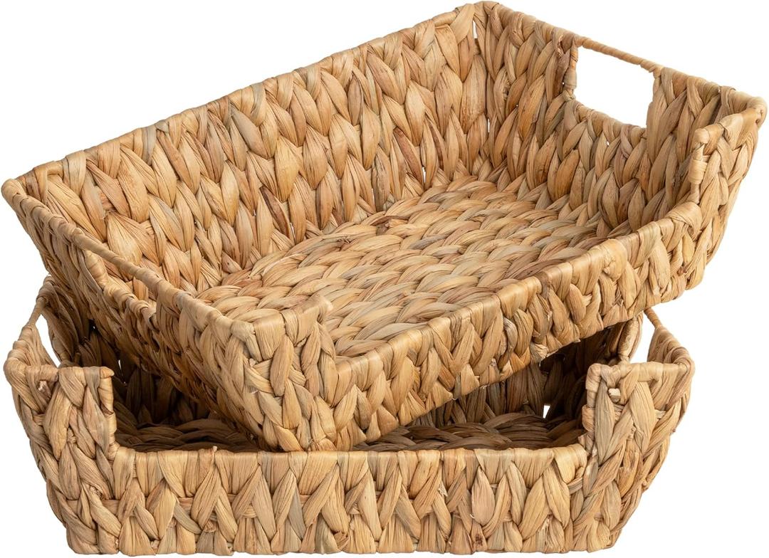 StorageWorks Water Hyacinth Baskets for Organizing with Built-in Handles, Stackable Wicker Pantry Baskets for Shelf, Pantry Organizers and Storage for Shelves