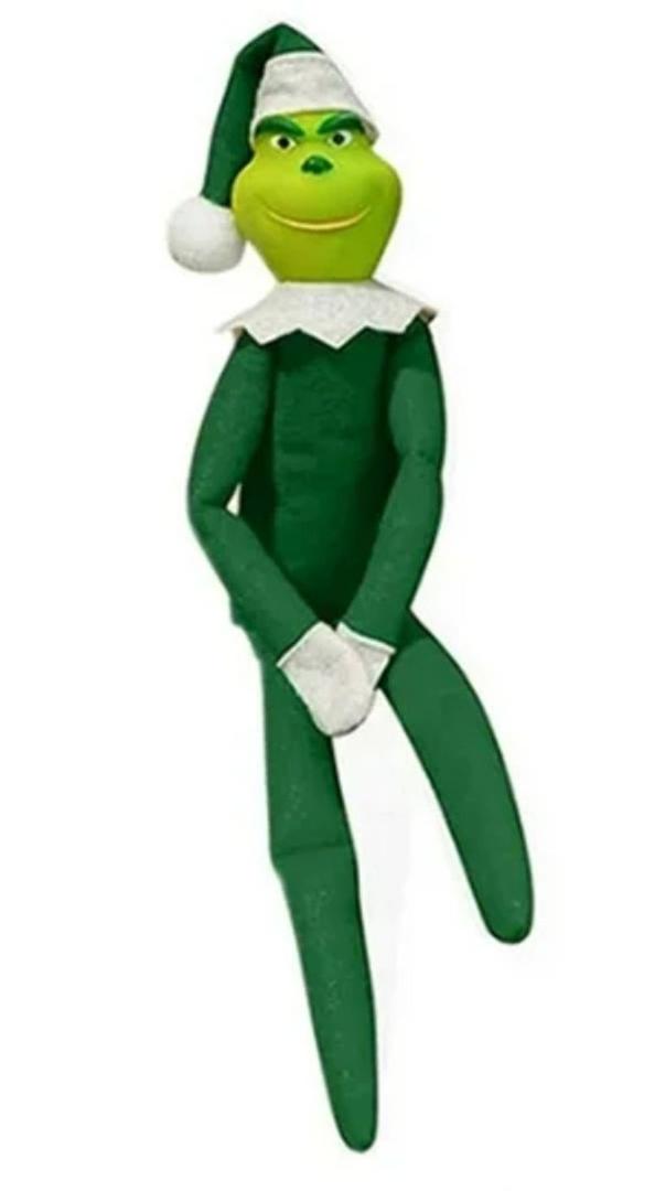 Christmas Grinch Plush Toy Xmas Ornament Elf Doll on the Shelf -Green