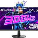 SANSUI Gaming Monitor, 24.5" 300hz 240hz FHD 1080P 1ms FPS PC Monitor Gaming, HDR, FreeSync, DisplayPort x2 HDMI x2, Fast IPS, 120% sRGB, Audio Jack, VESA Support, Desktop Compatible(ES-G25X1 PRO)