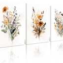 Botanical Wall Art Set of 3 Floral Wall Decor Prints Vintage Canvas Wall Art Wildflower Watercolor Pictures Farmhouse Artwork Floral Modern Painting for Bathroom Bedroom 16x24 Inch Framed (16x24 Inch Wrapped Canvas, Colorful Flower Prints)