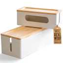 NATURE SUPPLIES Set of 2, Wood Cable Management Boxes, Large and Medium Cord Organizer to Hide Wires and Power Strips for TV, Desk, Computer, Router, Cable Storage and Home Office Organization, White