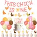 Chicken 1st Birthday Party Decorations, Chicken Floral This Chick Is One Banner Garland Farm Animal Theme Cake and Cupcake Toppers Balloons Set for Girls Hen Theme 1st Birthday Party Supplies