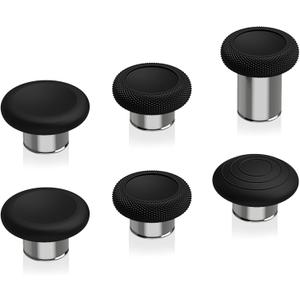 eXtremeRate 6 in 1 Metal Replacement Thumbsticks for Xbox Elite Series 2 Controller, Black & Metallic Silver Swappable Magnetic Analog Stick Joystick Caps for Xbox Elite 2 Core Controller (Model 1797)