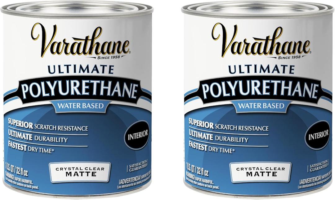 Varathane Water-Based Crystal-Clear Ultimate Polyurethane | Interior Wood Protection | Fast Dry Time | Easy Clean Up | Matte | Quart | 2 Pack