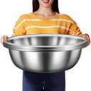 FillTouch 2 Pack Large Mixing Bowl Oversized All Purpose 304 Stainless Steel Polished Mirror Flat Base Metal Bowl for Home or Commercial Prepping Baking Mixing Marinating(13 Qt)