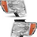 Headlight Assembly for 2009 2010 2011 2012 2013 2014 Ford F150 Pickup Headlamp Left and Right Sides Chrome housing(Bulb Not Included)W/O Bulbs
