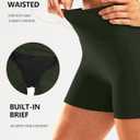 Pudolla Womens Swim Shorts High Waisted Bathing Bottom Shorts Tummy Control Board Swimsuit with Pockets (Medium, Olive Green)