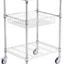 VEVOR Kitchen Utility Cart, 36.6"x20"x24" 3 Tiers Wire Rolling Cart, 470LBS Capacity Steel Service Cart with Brake Wheels, Storage Trolley with 76mm Basket PP Liner 6 Hooks, for Indoor & Outdoor Use