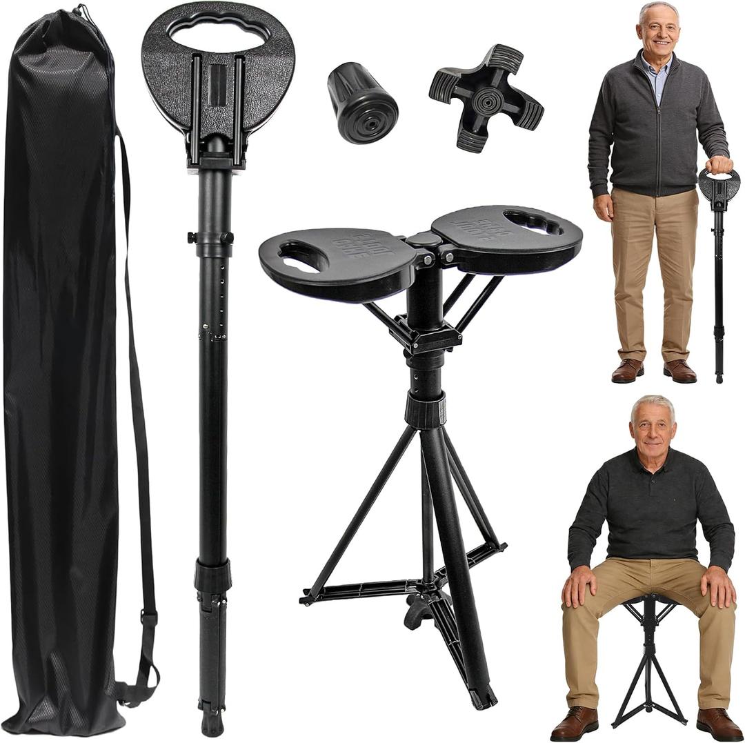 ALEVMOOM Upgraded Walking Cane with Seat, Capacity 440lbs Foldable Cane Chair for Adults, Portable Seats for Seniors, Easy Carry Stick for Hiking Traveling Camping (Black)