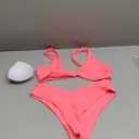 geluboao Bikini Set for Women Solid V Neck Knot Front Push Up High Leg Thong Two Piece Swimsuit (X-Large, Bright Pink)