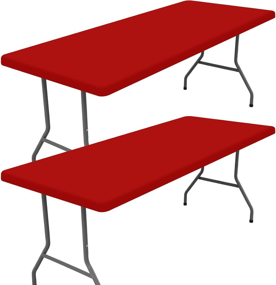 Moosfor Spandex 6 Foot Rectangle Table Cloth 2 Pack, Elastic Fitted Tablecloths for Picnic, Stretch Washable Patio Table Cover for Outdoor, Camping, Banquet and Parties (Red, 30"x72")