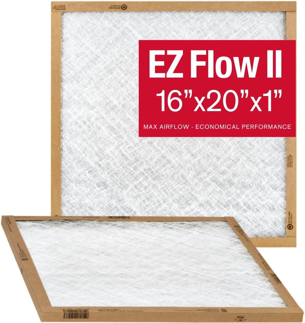 Flanders EZ-Flow II 16x20x1 Air Filters, MERV 1 - Furnace, HVAC, and AC Replacement Filter, High-Airflow Fiberglass Media, 10055.011620 (Pack of 2)