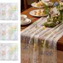 Ivory White Floral Table Runner 10ft Embroidery Tulle Spring Wildflower Table Runner Seasonal Summer Butterfly Kitchen Dining Gauze Decoration for Wedding Baby Shower Birthday Party (3 Pcs), 23.62 x 120.08 inches