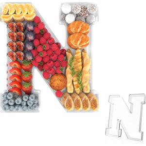 11" Acrylic Letter Charcuterie Tray, Charcuterie Letters Fillable Box for Food, Reusable Serving Cake Candy Dish Display Tray for Birthday Anniversary Party Decoration (Letter N)