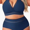 Tempt Me Women Plus Size Bikini High Waisted Swimsuits Mesh Tummy Control Two Piece Bathing Suit (Blue)
24