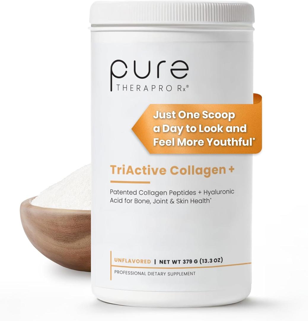 Pure Therapro Rx TriActive Collagen Plus, Collagen Powder for Hair, Skin, Nails, Bones & Joints, Hydrolyzed Collagen Powder w/Patented Peptides, Unflavored Multi Collagen Protein Powder, 30 Servings