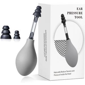 Ear Pressure Relief Suction Device,Migraine and Headache Relief Products,Airplane Ear Tinnitus Relief Through Inner Ear Pressure Balance,Reduces Tension,Equipped with 3 Sizes of Earplugs (Gray)