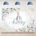 Bunny Themed Baby Shower Backdrop Blue Floral Rabbit Easter Party Decoration Supplies Newborn Birthday Boys Baby Shower Photography Background Cake Table Banner Photo Booth Studio Props 7x5ft