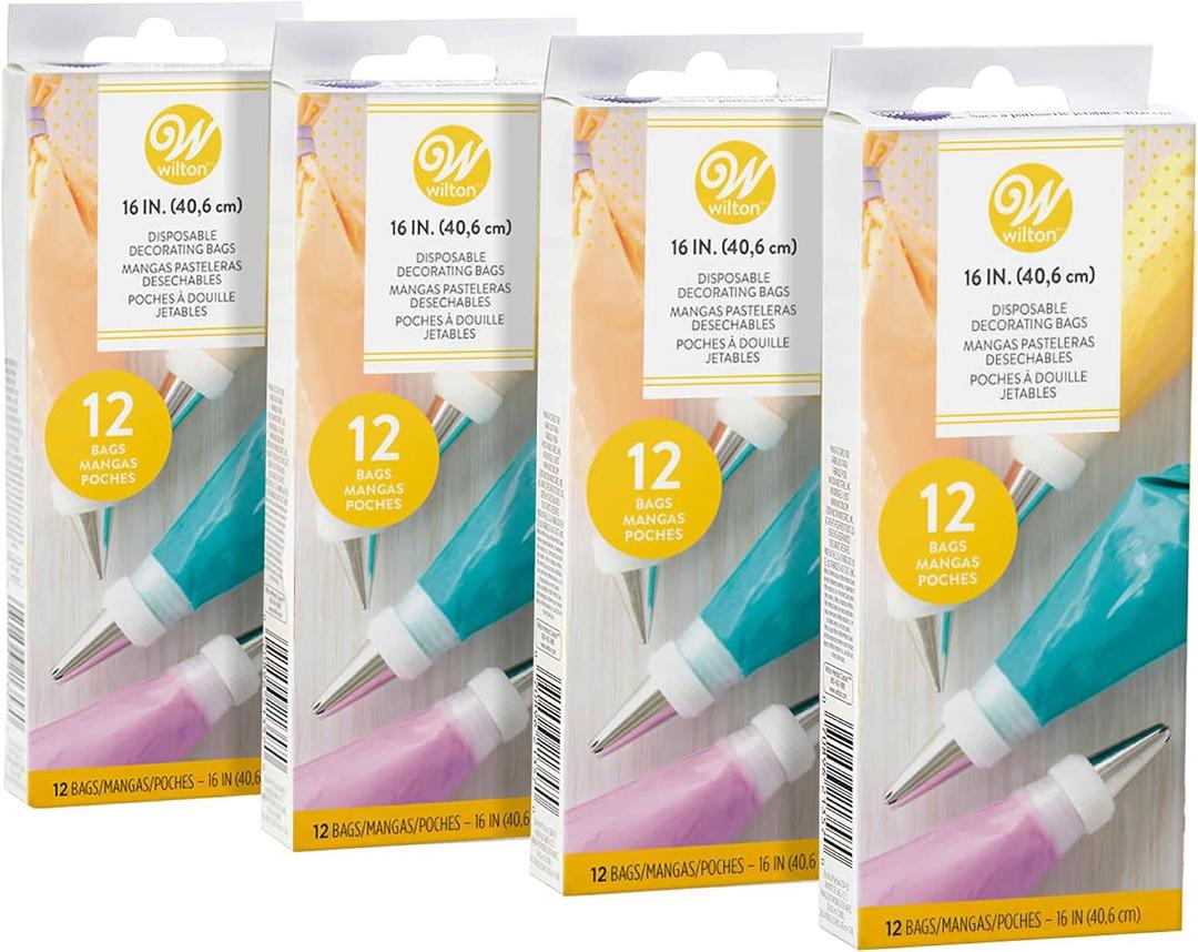 Wilton Disposable Decorating Bags Bundle - Perfect Piping Bags for Cake Decorating, Icing Cookies, Candy Making and Filling, 16-Inch, 12-Count, Pack of 4