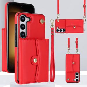 ZJJ for Samsung Galaxy S24 Plus Case 6.7 Inch, Crossbody Purse Wristlet Shoulder Strap Trendy Protective Cover for Galaxy S24 Plus (Red)