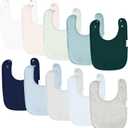 10-Pack Solid Color Baby Bibs Soft Absorbent Drool Bibs with Adjustable Snaps for Infants Toddler