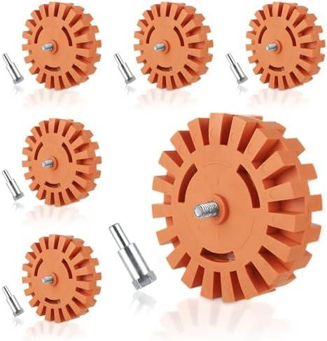 MIVIDE 6PCS 4inch Decal Remover Eraser Wheel, Rubber Power Drill Attachment Car Adhesive, Sticker, Eraser Wheel Tool Set with Drill Adapter for Cars, RV, Boats 5pcs