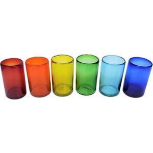 Rainbow Colored 14 oz Drinking Glasses (set of 6), Recycled Glass, Lead-free, Toxin-Free (14oz Drinking)