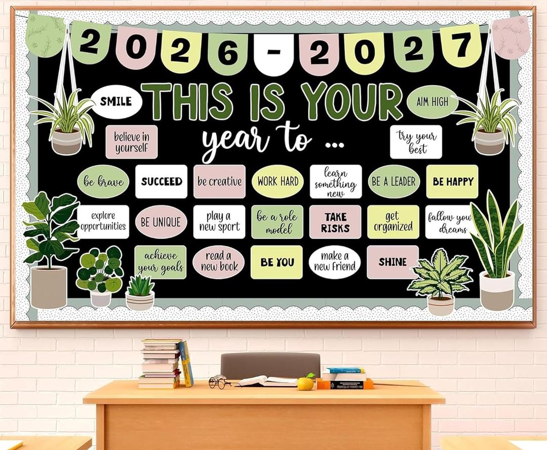 This is Your Year Bulletin Board Set Plant Motivational Classroom Decoration Inspirational Welcome Back to School Bulletin Board Cutouts for School Office Chalkboard Wall Door Decor Supply
