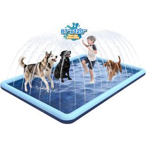 120"x 87" Splash Pad for Dogs, Non-Slip, Rantangle Splash Pad for Kids Ages 4-8,Extar Large Splash Pads for Toddlers 1-3, Dog Sprinkler Shallow Pool, Outdoor Water Toys for Backyard, Teal