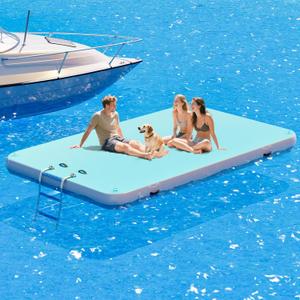 Specraft Inflatable Floating Dock, Non-Slip Air Dock Platform loating Island Raft with Rope Ladder for Pool Lake Beach Ocean (Mint Green+Gray)