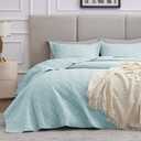 Love's cabin Quilt Bedding Set Light Blue Bedspread -Summer Lightweight Bedspread Comforter - Wave Pattern Coverlet for All Season - 3 Pieces (1 Quilt, 2 Pillow Shams) Blue