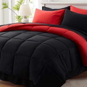 Set 2 Piece, Lightweight Bedding, Color Black-Red, 64"x88"
