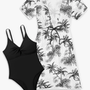 Girls Bathing Suits Size 8-10 Black Girls One Piece Swimsuits Tropical Print Quick Dry Cover Up 2Pcs Girls' Swimwear Kids Girls Swimsuit Size 9-10