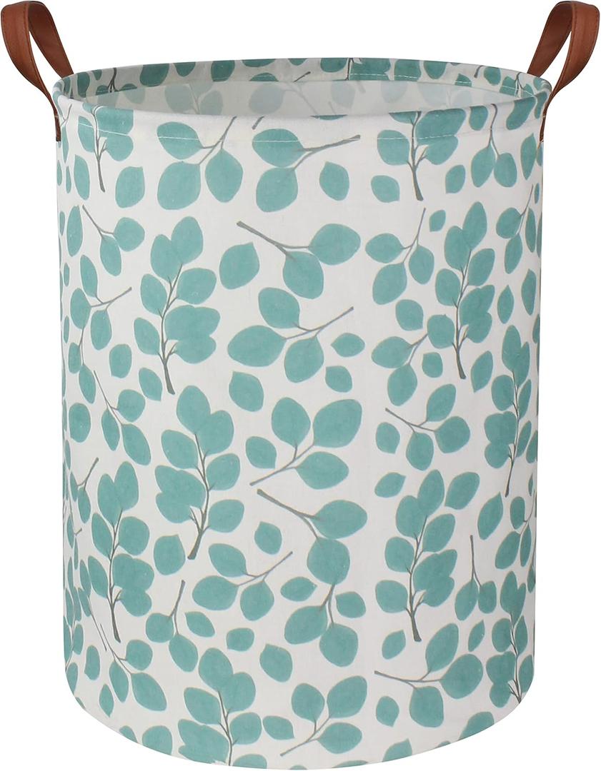 HIYAGON Laundry Baskets,Canvas Fabric Laundry Hamper,Collapsible Toy Storage Organizer Bins,Gift Basket for Bedroom, Clothes, Nursery,Kids,Boys (Eucalyptus leaves)