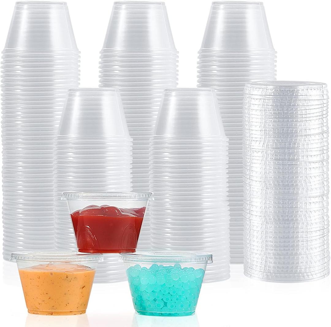 360 Sets 4 oz Plastic Portion Cups with Lids, Plastic Sauce Cups with Lids, 4 oz - 360 pack