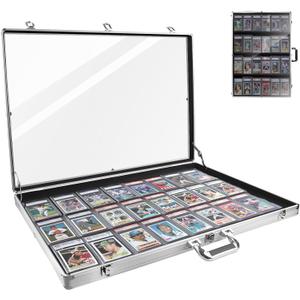 Silver 24 in X 20 in Card Show Display Case Aluminum, Trading Card Display Case Suitable for Sports Card/ TCG/ Jewelry Collection,Easy to Carry,Aluminum Alloy Frame,1-Year Coverage