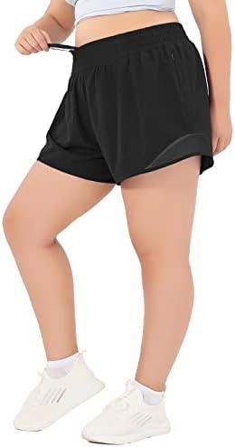 Aurefin High Waisted Athletic Shorts for Women, Womens Plus Size Running Workout Shorts with Liner and Zip Pocket 4 inch, 3XL