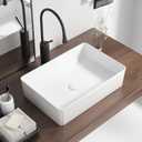 Rectangular Vessel Sink 20 Inch Above Counter - White Ceramic Rectangle Countertop Bathroom Sink, 20" x 13.5" Modern Vanity Art Basin Porcelain Hand Was