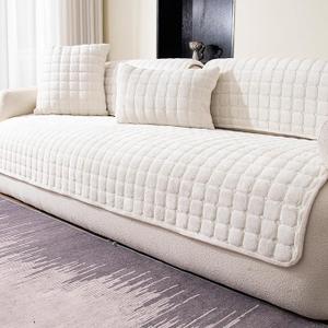 MDSASFD Velvet Couch Cover, Washable Sectional Sofa Cover, Anti Slip Sofa Slipcovers for 3 Cushion Couch Sofa L Shaped Recliner, Furniture Protector Covers for Pets Kids(White, Only 1 PCS)